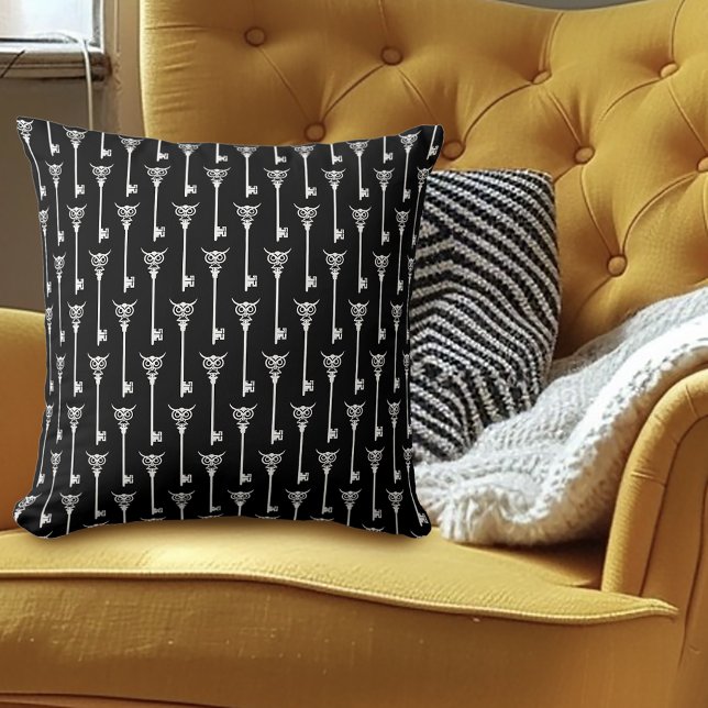 Tribal Owl Skeleton Key Throw Pillow (Creator Uploaded)