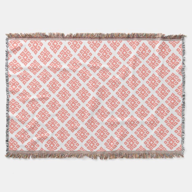Tribal pattern coral white tile pattern throw (Front)