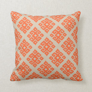 Tribal pattern ivory orange lumber pillow