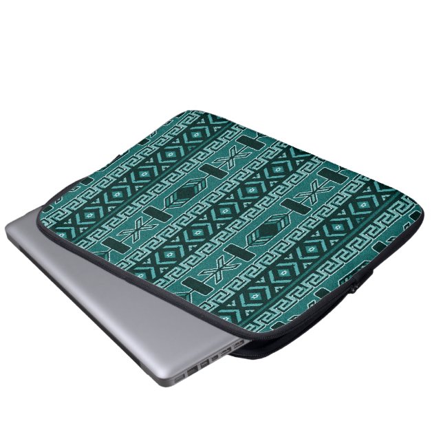 Tribal Pattern Teal And Black Laptop Sleeve (Front Bottom)