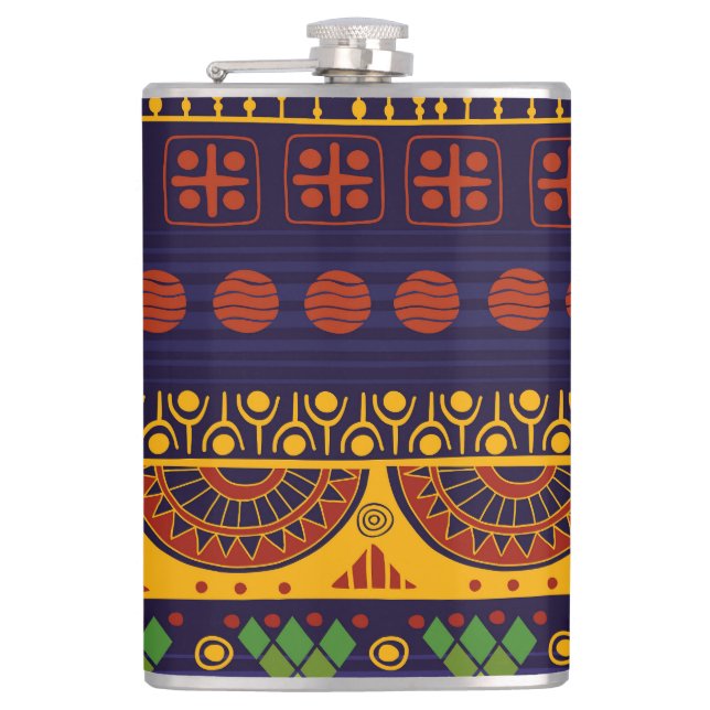 Tribal pattern, versatile for various uses. hip flask (Front)
