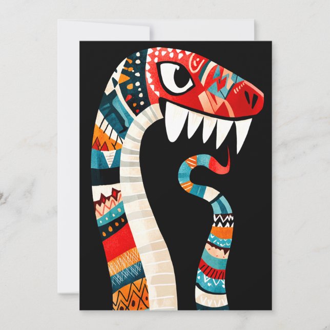 Tribal Patterned Snake with Bold Colours and Sharp Invitation (Front)