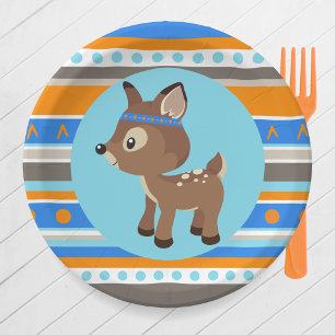 Tribal Patterned Woodland Deer Party Paper Plates