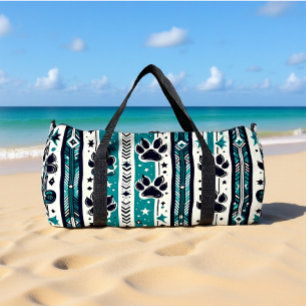 Tribal Paw Print Teal  Duffle Bag