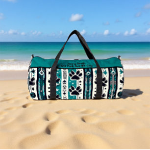 Tribal Paw Print Teal Monogram Personalize Duffle Bag