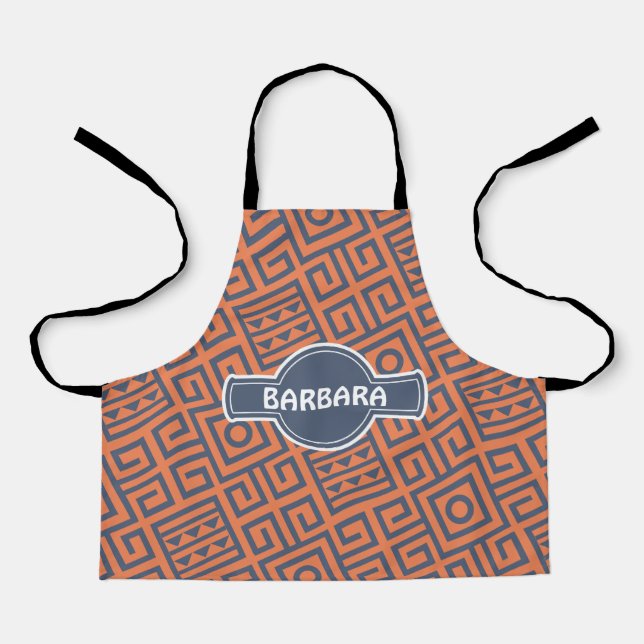 Tribal Peach Blue Minimal Pattern Apron (Front)