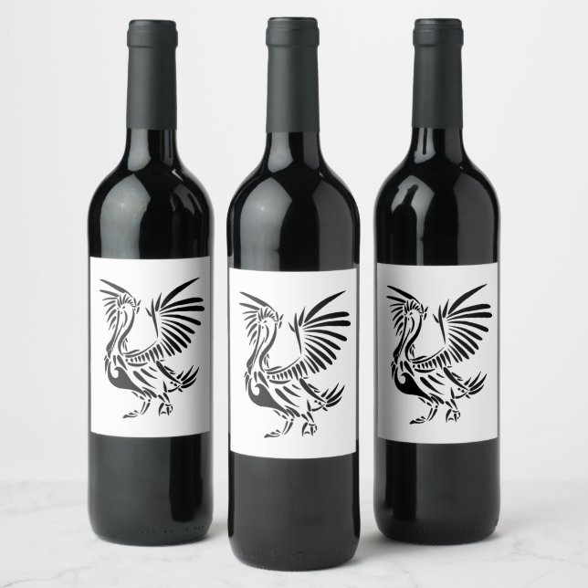Tribal Pelican Art on Blue Personal Wine Label (Bottles)