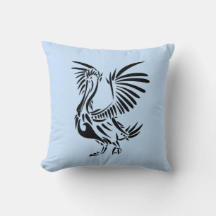 Tribal Pelican Art on Blue Throw Pillow