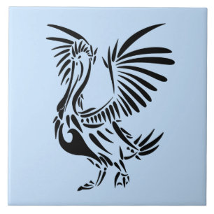 Tribal Pelican Art on Blue Tile