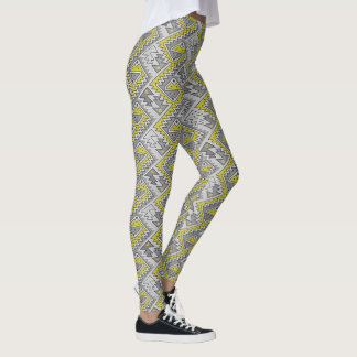 Tribal Peruvian Geometric Peru Pattern Grey Yellow Leggings