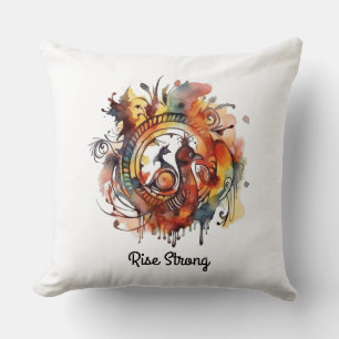 Tribal Phoenix Watercolor Mandala, custom Throw Pillow