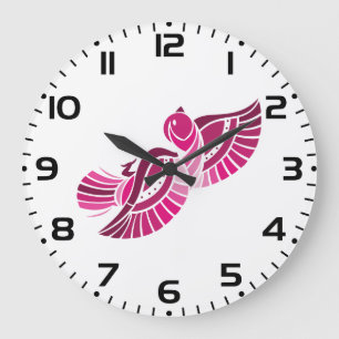 Tribal Pink Bird Stylized Magenta Phoenix Large Clock