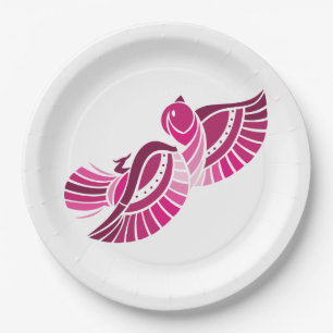 Tribal Pink Bird Stylized Magenta Phoenix Paper Plate