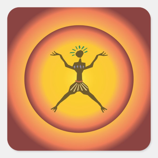 Tribal Primitive Man Glowing Sun Design Square Sticker (Front)