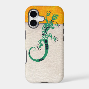 Tribal Print Gecko Lizard on Stone and Stucco