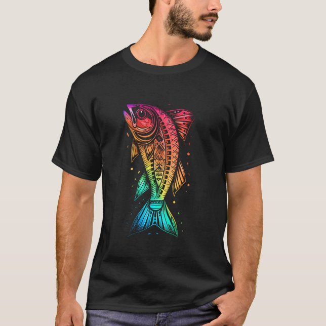 Tribal Rainbow Psychedelic Fish T-Shirt (Front)
