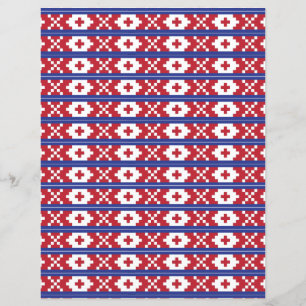 Tribal red, blue, and white folk art pattern