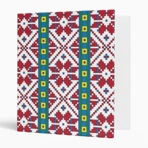 Tribal red, blue, and white star geometric pattern binder