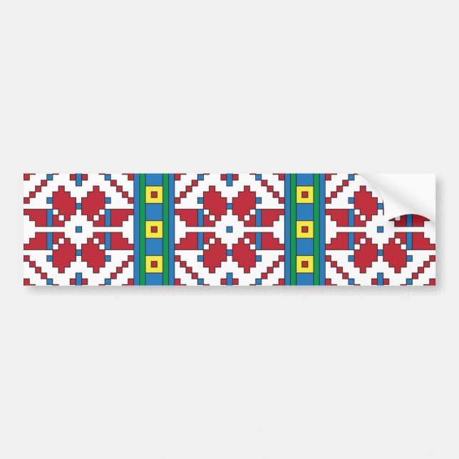 Tribal red, blue, and white star geometric pattern bumper sticker (Front)