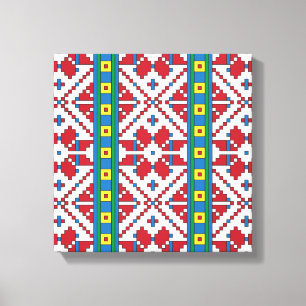 Tribal red, blue, and white star geometric pattern canvas print