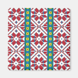 Tribal red, blue, and white star geometric pattern magnet
