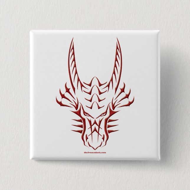 Tribal Red Dragon Head 2 Inch Square Button (Front)