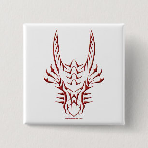 Tribal Red Dragon Head 2 Inch Square Button