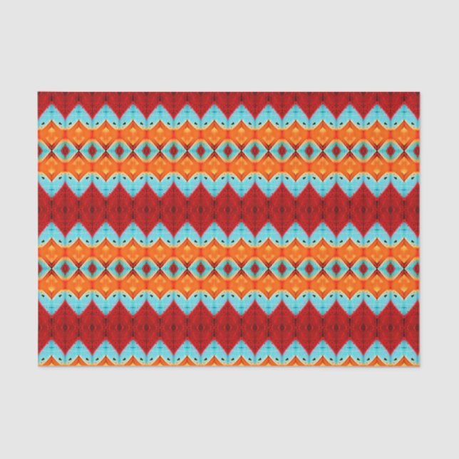 Tribal Red Orange Blue Art Pattern Decoupage Tissue Paper (Front)