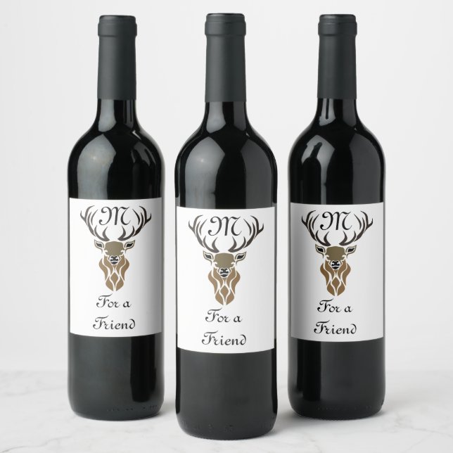 Tribal Red Stag Monogram Wine Label (Bottles)