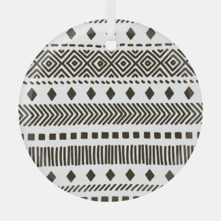 Tribal Rhythms: Ethnic Geometric Patterns Glass Ornament