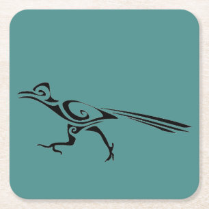 Tribal Roadrunner Silhouette Square Paper Coaster