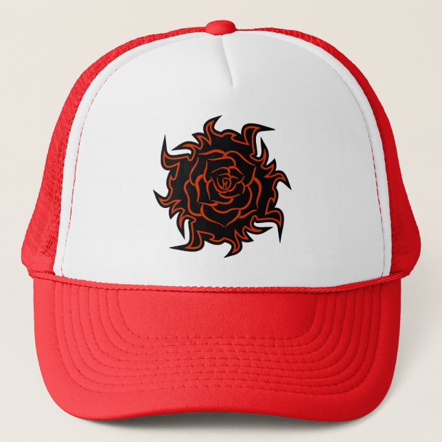 Tribal Rose in Black and Orange Hat (Front)