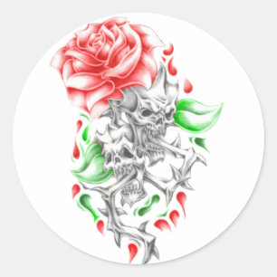 tribal roses skulls classic round sticker
