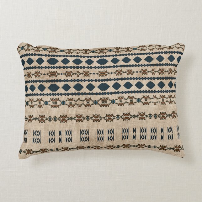 Tribal Rust Blue Mud Cloth Throw Pillow (Front)