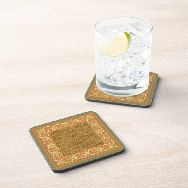 Tribal Rust Green Cream Patterns Set of Coasters (Right Side)