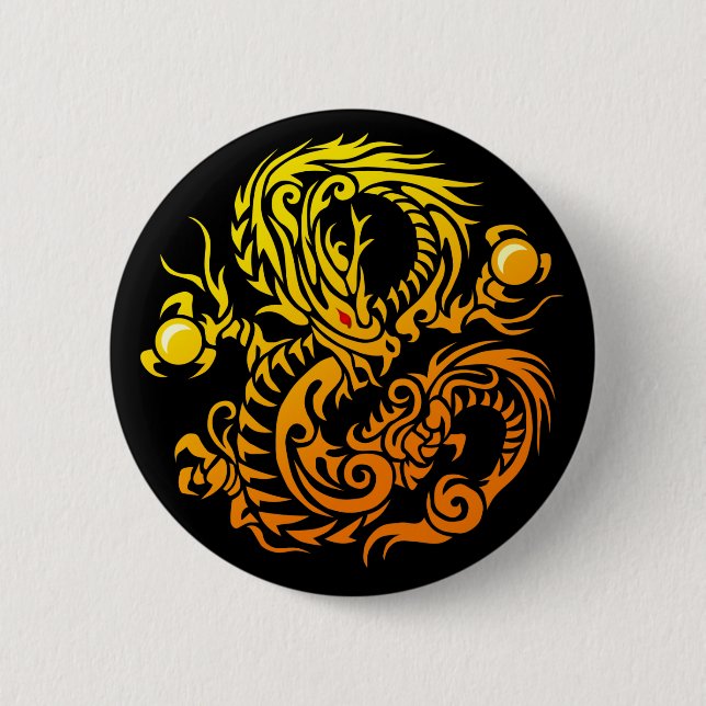 tribal ryuu gold 2 inch round button (Front)