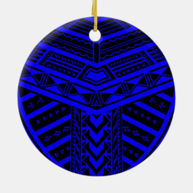 Tribal Samoan tattoo design in symmetry Ceramic Ornament (Back)