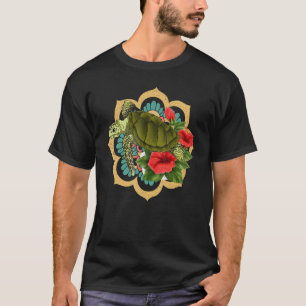 Tribal Sea Turtle Animal Flowers Mandala Hawaiian  T-Shirt