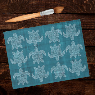 Tribal Sea Turtle Mandala Batik Look Teal Green Tissue Paper