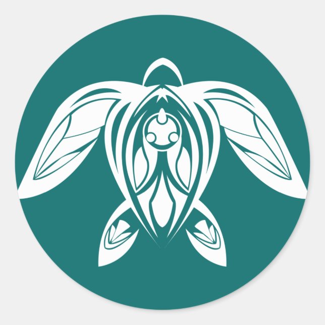 Tribal Sea Turtle White Sticker (Front)