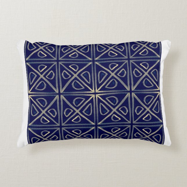 Tribal Seamless Blue Geometric Pattern. Striped Ha Accent Pillow (Front)