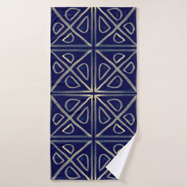 Tribal Seamless Blue Geometric Pattern. Striped Ha Bath Towel (Bath Towel)