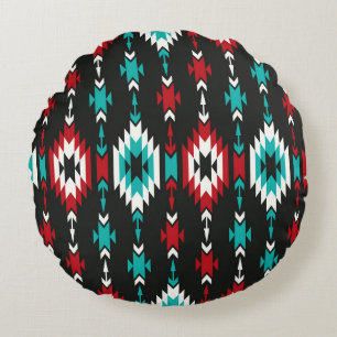 Tribal seamless colorful geometric pattern. Ethnic Round Pillow