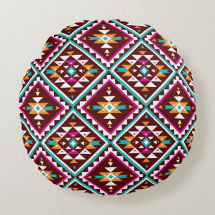 Tribal seamless colourful geometric pattern round pillow