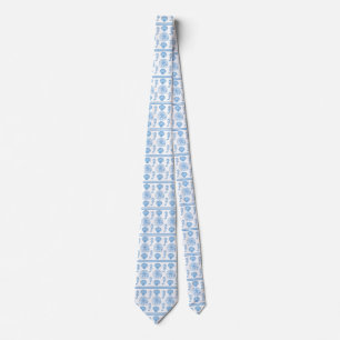 Tribal Seashells Seahorses Blue White Tie