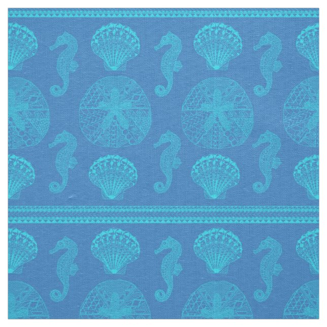 Tribal Seashells Seahorses Fabric (Swatch)