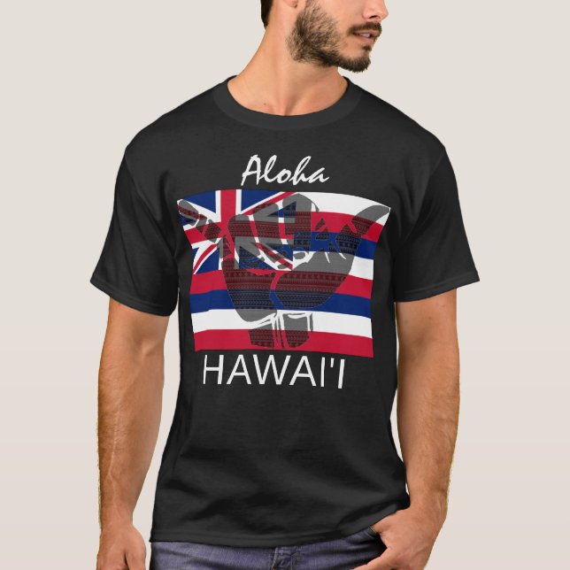 TRIBAL SHAKA (HANG LOOSE) HAWAII FLAG BG T-Shirt (Front)