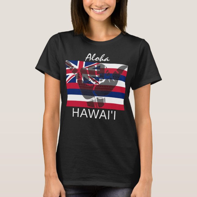 TRIBAL SHAKA (HANG LOOSE) HAWAII FLAG BG T-Shirt (Front)