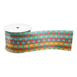 Tribal shapes rows satin ribbon
