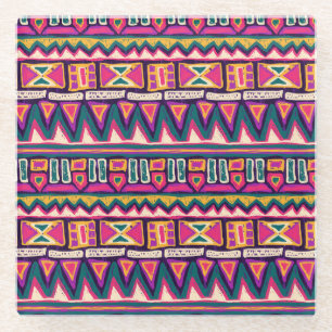 Tribal sketches: hand-drawn aztec pattern. glass coaster